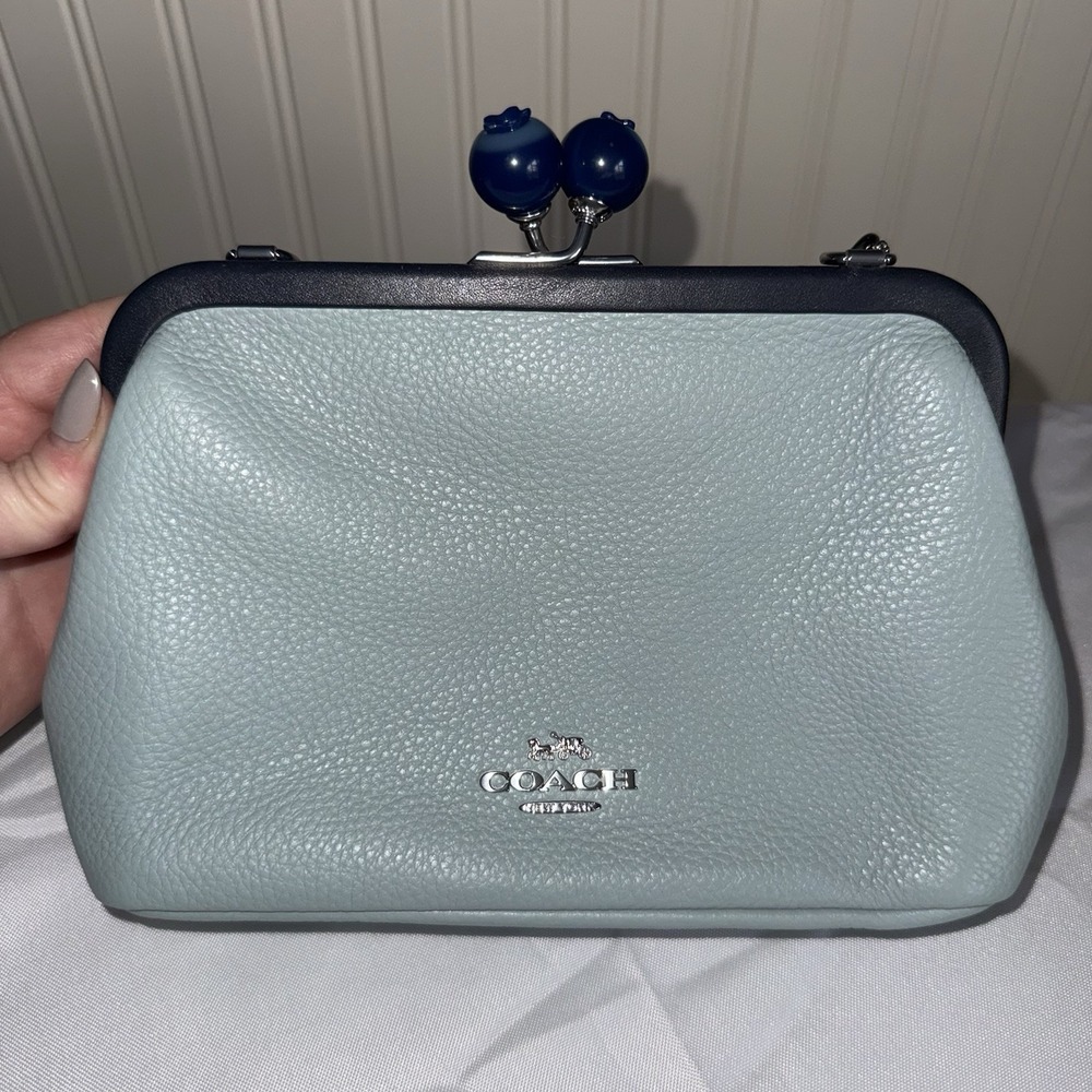 Coach Nora Kisslock Crossbody Clutch Bag Blueberry Light Blue Midnight Navy